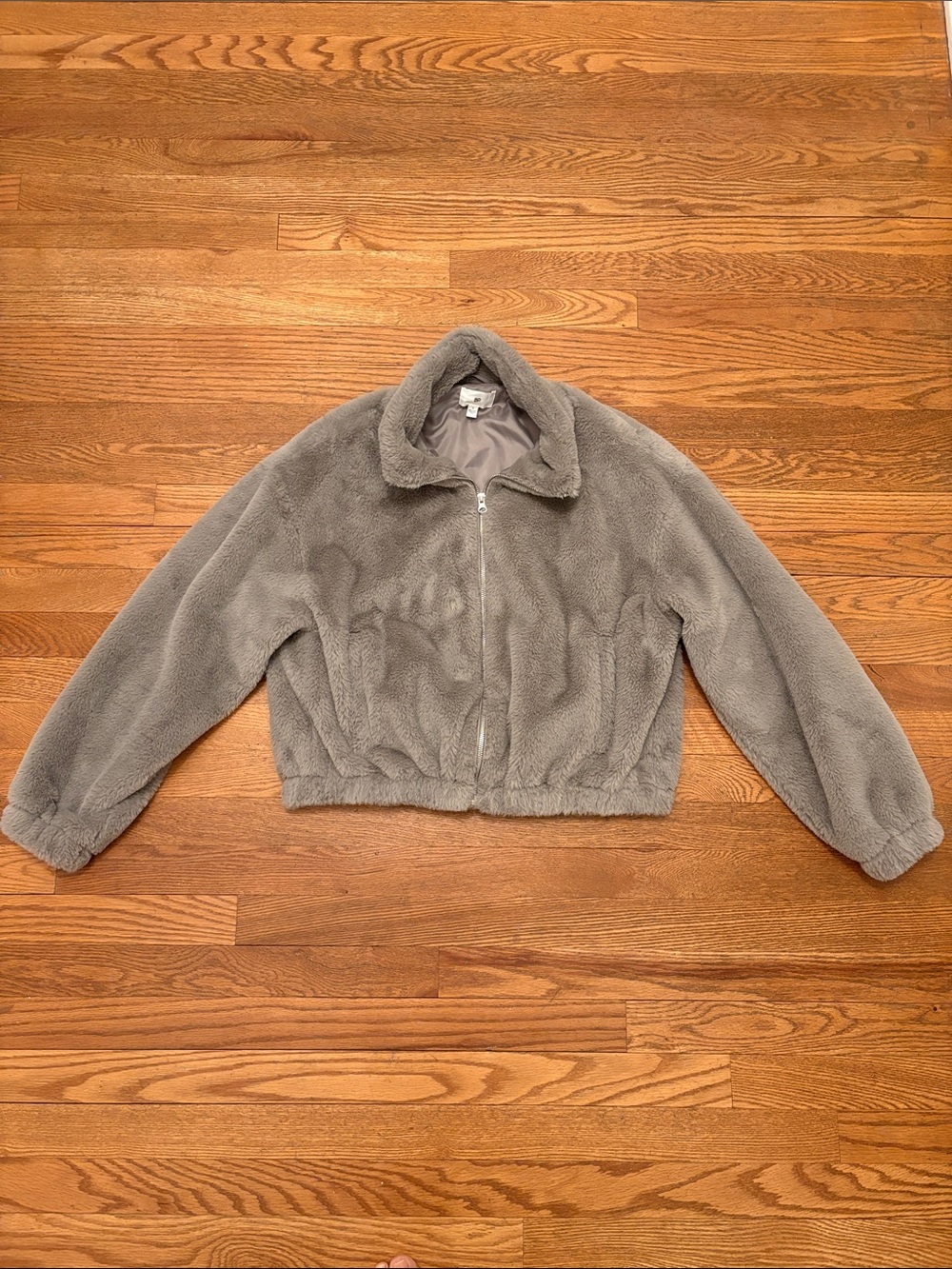 bp Nordstrom Brand Gray Faux Fur Bomber Jacket Small